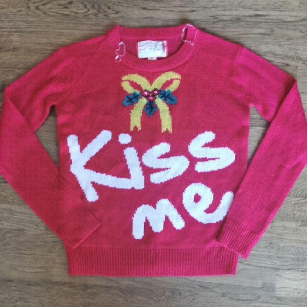𝅺Ugly Christmas Sweater 'Kiss Me' Red Mistletoe Sm